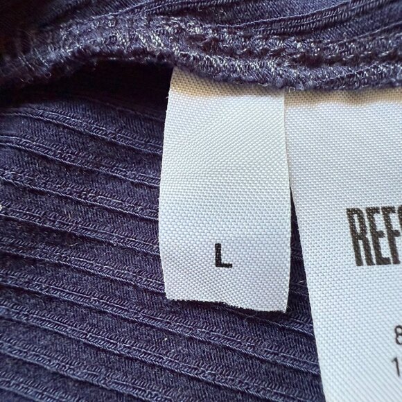 Reformation Size Large Navy Blue Ribbed Knit Mock Neck Short Sleeve Mini Dress - Picture 8 of 12